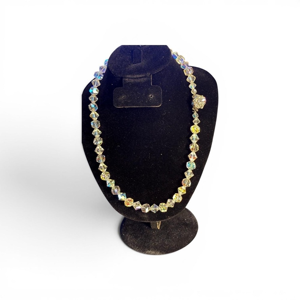 Vintage Aurora Borealis Crystal Necklace Uniform Faceted Beads‎ AB Iridescent